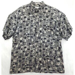 Pierre Cardin Shirt Men Large Black White Geometric Classic Button-Up